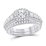 14kt White Gold Round Diamond Bridal Wedding Ring Band Set 2-1/3 Cttw