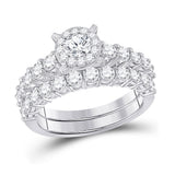 14kt White Gold Round Diamond Bridal Wedding Ring Band Set 2 Cttw