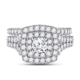 14kt White Gold Round Diamond Halo Bridal Wedding Ring Band Set 2 Cttw