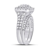 14kt White Gold Round Diamond Halo Bridal Wedding Ring Band Set 2 Cttw