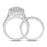 14kt White Gold Round Diamond Halo Bridal Wedding Ring Band Set 2 Cttw
