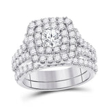 14kt White Gold Round Diamond Halo Bridal Wedding Ring Band Set 2 Cttw