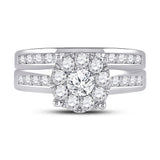 14kt White Gold Round Diamond Bridal Wedding Ring Band Set 1-1/2 Cttw
