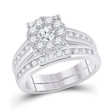14kt White Gold Round Diamond Bridal Wedding Ring Band Set 1-1/2 Cttw