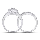 10kt White Gold Round Diamond Bridal Wedding Ring Band Set 1 Cttw