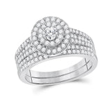 10kt White Gold Round Diamond Bridal Wedding Ring Band Set 1 Cttw