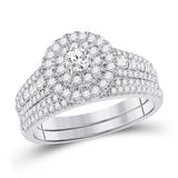 10kt White Gold Round Diamond Bridal Wedding Ring Band Set 1 Cttw