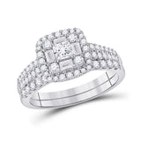 14kt White Gold Princess Diamond Square Bridal Wedding Ring Band Set 1 Cttw