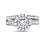 10kt White Gold Round Diamond Bridal Wedding Ring Band Set 1 Cttw