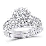 10kt White Gold Round Diamond Bridal Wedding Ring Band Set 1 Cttw