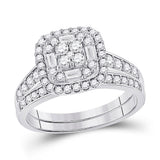 14kt White Gold Round Diamond Bridal Wedding Ring Band Set 1 Cttw