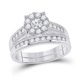 10kt White Gold Round Diamond Bridal Wedding Ring Band Set 1 Cttw
