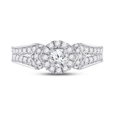 14kt White Gold Round Diamond Halo Bridal Wedding Engagement Ring 1-1/5 Cttw