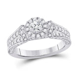 14kt White Gold Round Diamond Halo Bridal Wedding Engagement Ring 1-1/5 Cttw