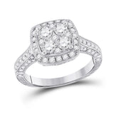 14kt White Gold Round Diamond Cluster Bridal Wedding Engagement Ring 1-1/4 Cttw