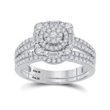 14kt White Gold Round Diamond Bridal Wedding Ring Band Set 1 Cttw
