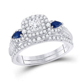 14kt White Gold Princess Diamond Bridal Wedding Ring Band Set 7/8 Cttw