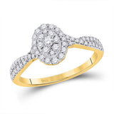 10kt Yellow Gold Womens Round Diamond Oval Cluster Ring 1/2 Cttw