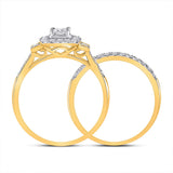 14kt Yellow Gold Princess Diamond Bridal Wedding Ring Band Set 1/2 Cttw