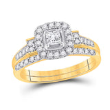 14kt Yellow Gold Princess Diamond Bridal Wedding Ring Band Set 1/2 Cttw