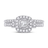 14kt White Gold Princess Diamond Bridal Wedding Ring Band Set 1/2 Cttw