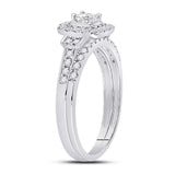 14kt White Gold Princess Diamond Bridal Wedding Ring Band Set 1/2 Cttw