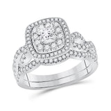 14kt White Gold Princess Diamond Bridal Wedding Ring Band Set 1 Cttw