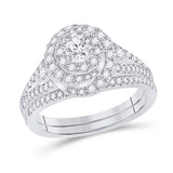 14kt White Gold Round Diamond Bridal Wedding Ring Band Set 1 Cttw