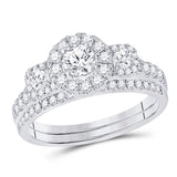 14kt White Gold Round Diamond Bridal Wedding Ring Band Set 1 Cttw