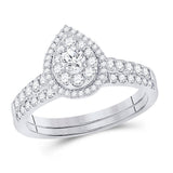 14kt White Gold Round Diamond Bridal Wedding Ring Band Set 3/4 Cttw