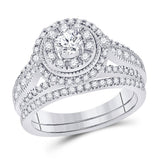 14kt White Gold Round Diamond Bridal Wedding Ring Band Set 1 Cttw