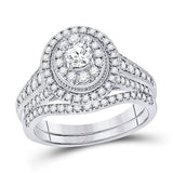 14kt White Gold Round Diamond Bridal Wedding Ring Band Set 1 Cttw