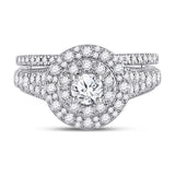 14kt White Gold Round Diamond Bridal Wedding Ring Band Set 1 Cttw