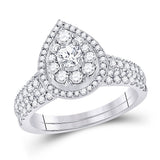 14kt White Gold Round Diamond Bridal Wedding Ring Band Set 1 Cttw