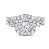 14kt White Gold Round Diamond Bridal Wedding Ring Band Set 1 Cttw