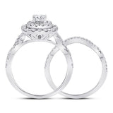 14kt White Gold Round Diamond Bridal Wedding Ring Band Set 1 Cttw