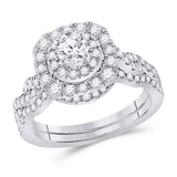14kt White Gold Round Diamond Bridal Wedding Ring Band Set 1 Cttw