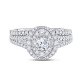 14kt White Gold Round Diamond Bridal Wedding Ring Band Set 1 Cttw