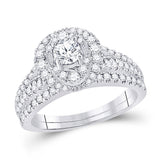 14kt White Gold Round Diamond Bridal Wedding Ring Band Set 1 Cttw