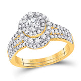 14kt Yellow Gold Round Diamond Bridal Wedding Ring Band Set 1 Cttw