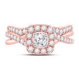 14kt Rose Gold Round Diamond Bridal Wedding Ring Band Set 1 Cttw