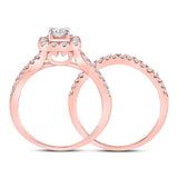 14kt Rose Gold Round Diamond Bridal Wedding Ring Band Set 1 Cttw