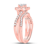 14kt Rose Gold Round Diamond Bridal Wedding Ring Band Set 1 Cttw