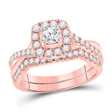 14kt Rose Gold Round Diamond Bridal Wedding Ring Band Set 1 Cttw
