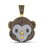 10kt Yellow Gold Mens Round Brown Diamond Monkey Animal Charm Pendant 1 Cttw