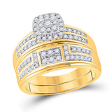10kt Yellow Gold His Hers Round Diamond Cluster Matching Wedding Set 1 Cttw