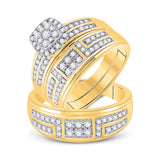 10kt Yellow Gold His Hers Round Diamond Cluster Matching Wedding Set 1 Cttw