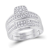 10kt White Gold His Hers Round Diamond Cluster Matching Wedding Set 1 Cttw