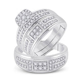 10kt White Gold His Hers Round Diamond Cluster Matching Wedding Set 1 Cttw