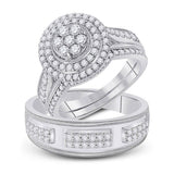 10kt White Gold His Hers Round Diamond Cluster Matching Wedding Set 1-1/4 Cttw
